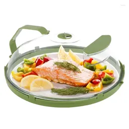 Plates Microwave Cover Transparent Lid With Handle Splash Dustproof Splatter Guard For Canteens