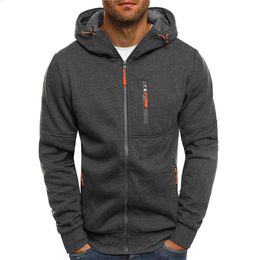 Mens Zip Up Hoodies Hip Hop Hooded Sweatshirts Jacket Pullover Multipocket Slim Warm Coat 240123