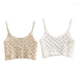 Women's Tanks Women Spring Sleeveless Cropped For Tank Top Boho Hollow Out Crochet Knit Plaid Floral Camisole Bustier N7YF