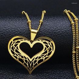 Pendant Necklaces HNSP Hollow Design Stainless Steel Heart Chain Necklace For Women Vintage Jewelry Grils Birthday Party Gift