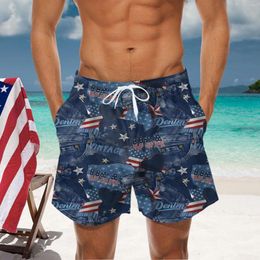 Men's Shorts Mens 3D Digital Independence Day Printing Pocket Buckle Lapel Swim Surf Brand Short For Men Trunks