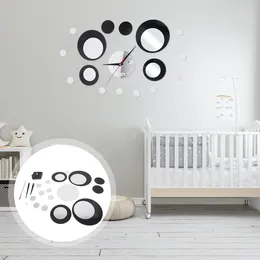 Wall Clocks Black And Silver Circle 3D Crystal Mirror Clock Acrylic Sticker Home Decor