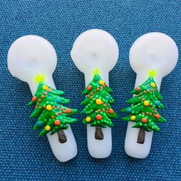 Christmas Tree Themed Tobacco Pipe 5 Inch glass Art Hand Pipe Glows in Dark Christmas Gifts Unbreakable Glass 120g ZZ