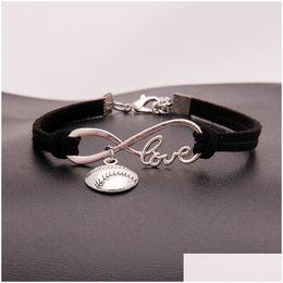 American Softball Infinity Bracelets For Women Men Love Baseball Charm Veet String Rope Wrap Bangle Fashion Sports Jewelry Gift Drop Dh2Mo