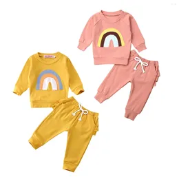 Clothing Sets CitgeeSpring Autumn 0-3Y Toddler Kids Baby Girl Set Casual Rainbow Patchwork Long Sleeve Sweatshirt Back Ruffled Pants
