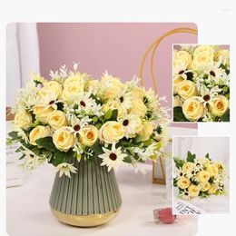 Decorative Flowers Silk Simulation Xishi Roses Bouquet Fake Flower Green Plant Wedding Artificial Purple Pink Rose El Room Decoration