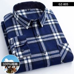 6XL High Quality 100% Cotton Brushed Plaid Cardigan Business Casual Pocket Men's Long Sleeve Shirts Spring and Autumn Season 240119