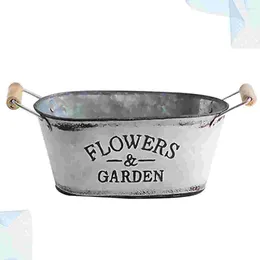 Vases Vintage Flower Bucket Metal Planter Rustic Pots For Garden