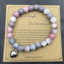 Charm Bracelets 8Mm Pink Zebra Stone Bead Bracelet With Card Holiday Gift Men And Women Friendship Love Beaded Drop Delivery Ot2H8