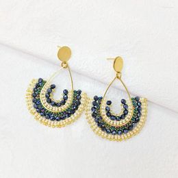 Dangle Earrings Rice Bead Water Drop Originality Crystal Fashion Simple Geometry Hand Knitting Bohemia Alloy Beaded