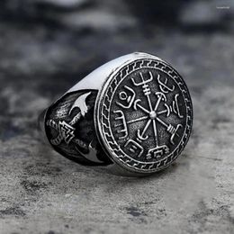 Cluster Rings Vintage Stainless Steel Compass Viking Ring Men Boys Nordic Axe Aegishjalmur Male Norse Mythology Jewelry Size 7-15