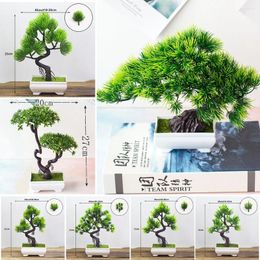 Decorative Flowers Home Fake Plants Bonsai Mini Artificial Plastic Green Tree Potted Living Room Table Garden Arrangement Ornaments