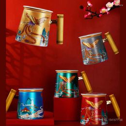 Mugs Forbidden City Water Cup Chinese Style Ceramic Retro Office Gift Box Tea Separation Big Phoenix Wood Handle