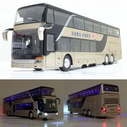 Sale High quality 1 32 alloy pull back bus modelhigh imitation Double sightseeing busflash toy vehicle 240129