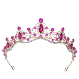 Hair Clips Fashion Simple Pink Crystal Wedding Crown Bridal Headpiece Women Baroque Rhinestone Tiaras Bride Party Crowns Accessories