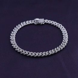 6mm Width Round Lab Created Moissanite Cuban Bracelet Diamond Single Row Cuban Chain Bracelet for Women