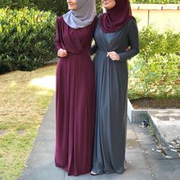 Ethnic Clothing Eid Elegant Muslimah Silky Pleated Abaya Turkish Singapore Full Length Jilbab Dubai Female Muslim Islamic Dress Wq1330