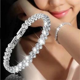Link Bracelets HOCOLE 3 Colour Cubic Zirconia Heart Bangle For Women Fashion Crystal Rhinestone Bracelet Wedding Girl Gifts Jewellery