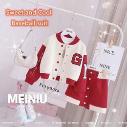 Clothing Sets Children Spring Red Casual Suits Baseball Jackets A-Line Skirt Two-Piece Set Teen Girl Coat And Outfits Student Jk Uniform