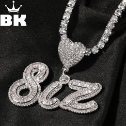 Necklaces THE BLING KING Heart Clasp Custom Name Necklace For Women CZ Cubic Zirconia Baguette Letter Colorful Stone Cute Lovely Jewelry