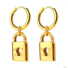 Stud Earrings Jinhui Stainless Steel Padlock Pendant Earring Keyhole Hollow Gold Colour Wholesale Hip-Hop Punk For Women Jewellery Gifts Otexv