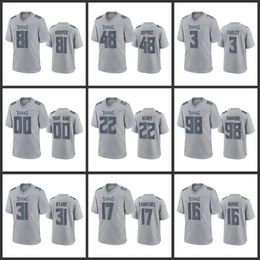 Tennessee''Titans''Men #22 Derrick Henry 31 Kevin Byard 17 Ryan Tannehill 16 Treylon Burks Women Youth Grey Custom Atmosphere Fashion Game Jersey