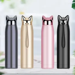 Water Bottles Double Wall Thermos Bottle Stainless Steel Vacuum Flasks Cute Cat Fox Ear Thermal Coffee Tea Milk Travel Mug