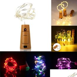 Led Strings Copper Wire String Lights 2M 20Leds Battery Powered Diy Cork Blight Glass Wine Bottle Light For Xmas Party Wedding Hallo Dhi0E