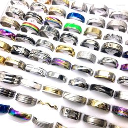 Cluster Rings 100pcs/Lot Women Stainless Steel For Men Fashion Jewelry Couple Gift Wedding Bands Wholesale Lot Ring Finger Size 17-21mm