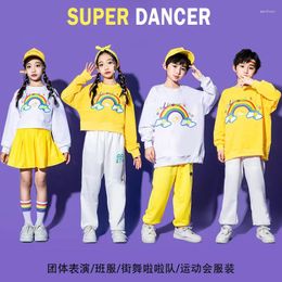 Stage Wear Kids Rainbow Casual Dancing Clothes For Girls Boys Dancewear Street Dance Ballroom Costumes Jazz Hip Hop Skirt Shirt Pants