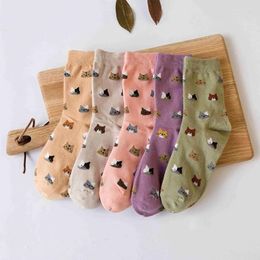 Women Socks 5 Pairs/Lot Cute Cartoon Pure Cotton Harajuku Fashion Colourful Cat Heads Korean Kawaii Girls Set Chaussettes