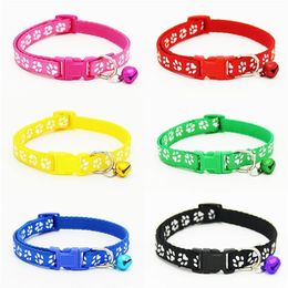 12pcs pack 6 color Winter Adjustable Nylon Pet Small Dog Puppy leashes necklace Cat Collar Tinkle Bell Footprint traction belt305U