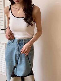 Women's Tanks Croped Tank Top 2024 Summer Tube Tops Woman Sleeveless Slim Knitted Colour Blocked Skinny O-Neck