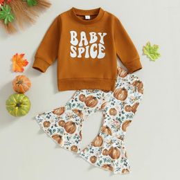 Clothing Sets CitgeeAutumn Halloween Kid Girls Pants Set Letters Print Sweatshirt Pumpkin Flower Flare Fall Clothes