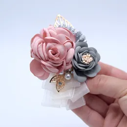 Decorative Flowers Artificial Rose Flower Wrist And Brooch Wedding Bride Groom Boutonnieres Bridesmaid Hand Marriage Supplies