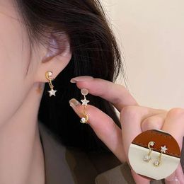 Dangle Earrings 925 Sterling Silver Zircon Star For Women Girl Fashion Moon Asymmetric Design Jewellery Party Gift Drop