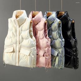 Women's Vests Women Cotton Vest Stand Collar Padded Flap Pocket Thick Sleeveless Keep Warm Surface Lady Winter Female Clothes