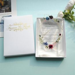 custom Colourful printing acrylic card wedding invitation card Transparent gold leaves1196n