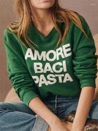 Women's Hoodies Women O-Neck Green Sports Sweatshirt Autumn/winter Vintage Ladies Long-Sleeved Simple Letters Print Pullover Tops