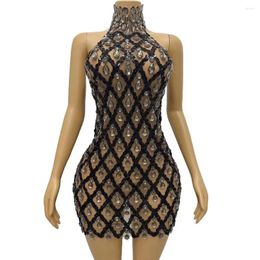 Stage Wear Sparkly Rhinstones Sequins Sleeveless Birthday Transparent Backless Dress Shiny Evening Celebrate Outfit Mesh Poshoot