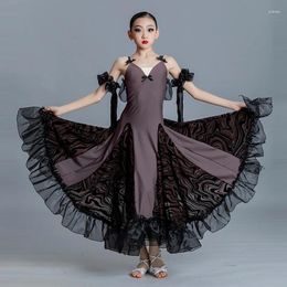 Stage Wear Girls Ballroom Dance Competition Dresses Sleeveless Tango Dancing Costume Children Standard Practice Dress VDB6177