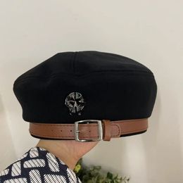 Women Designer Berets British Retro Octagon Black Sanskrit Crosses Logo Japanese Style Cross Beret Fashion All-matching Painter Hat