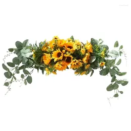 Decorative Flowers Floral Swag Artificial Sunflower Eucalyptus Wreath Handmade Garland For Mirror Home Wedding Party Door