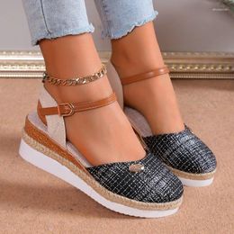 Dress Shoes Women's Sandal Wedge Heel 2024 Summer Sandals For Women Outdoors Wear Resistant Solid Colour Plus Size