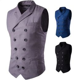 Mens Double Breasted Slim Fit Vest Suit Collar Casual Coat Thin Large Tank Top 240125