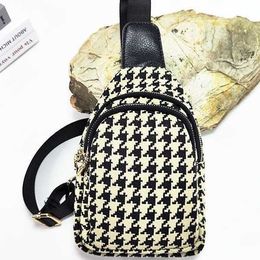 Waist Bags Shiling Women's Chest Bag Women's Thousand Bird Grid Western Style Diagonal Straddle Bag Canvas Versatile Chest Bag Crossbody Waist Bag Women's Trend