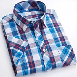 Plus Size S8XL Mens Shirts Short Sleeve Fashion Cotton Soft Comfortable Thin Red Plaid Young Casual Social Shirt Clothing 240119