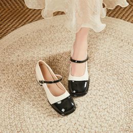 Dress Shoes Gothic Mary Jane For Women 2024 Japanese Style Lolita Square Heels Ladies Summer Footwear With Medium Chic Point E A Shoe
