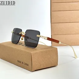 Sunglasses 2024 Rimless Women Trendy Luxury Square For Men Vintage Fashion Glasses Luxe Zonnebril