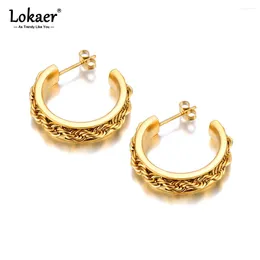 Hoop Earrings Lokaer Stainless Steel Chain C Shape Geometric Huggie For Women 18K PVD Plated Handmade Personalised Jewellery E23212